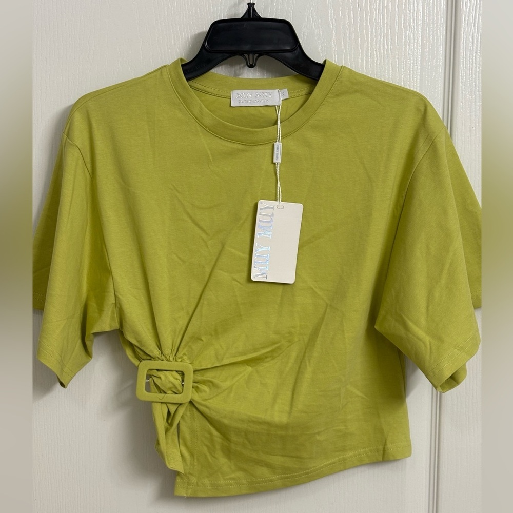 Lime Green Women's Top with Buckle Detail